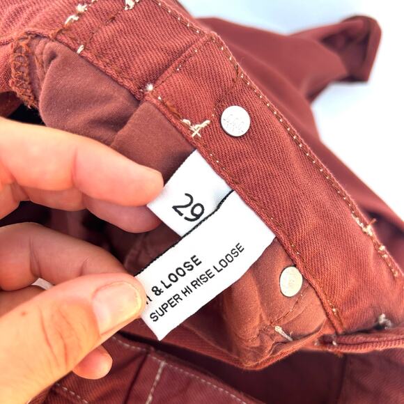 New Free People x ZGY Hi & Loose Denim Jeans Wide Leg Rust Size 29 Baggy Pants - Picture 4 of 12